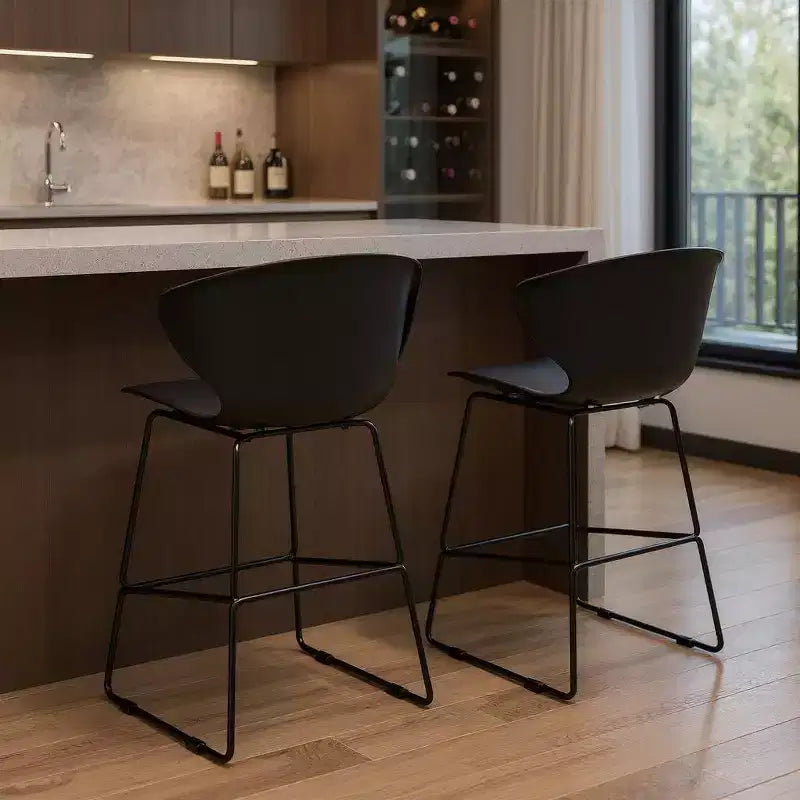 Ensemble de deux tabourets de bar à dossier bas en plastique et métal noir robustes de 30 pouces