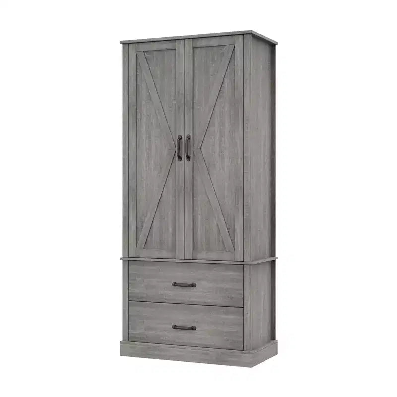 Garde-manger de cuisine moderne avec étagères réglables et 2 portes et tiroirs, Buffet pour salle à manger, salon, Blanc et gris rustique