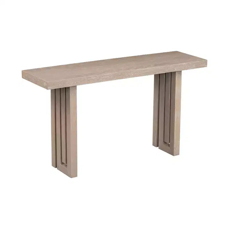 Console minimaliste avec placage de chêne, table d'entrée avec plateau et pieds épais, table d'appoint pour le salon, le couloir