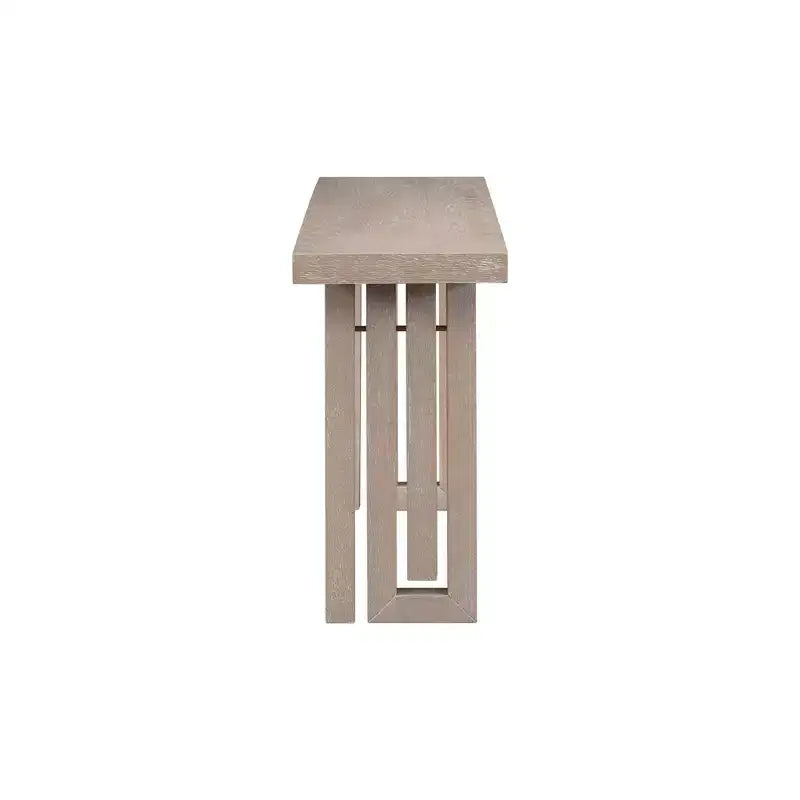 Console minimaliste avec placage de chêne, table d'entrée avec plateau et pieds épais, table d'appoint pour le salon, le couloir