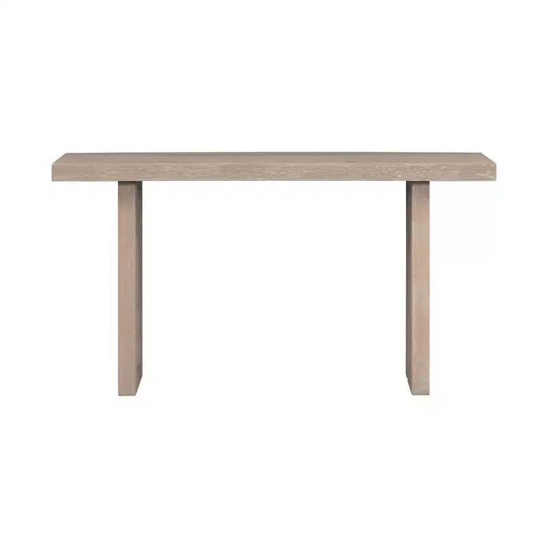Console minimaliste avec placage de chêne, table d'entrée avec plateau et pieds épais, table d'appoint pour le salon, le couloir