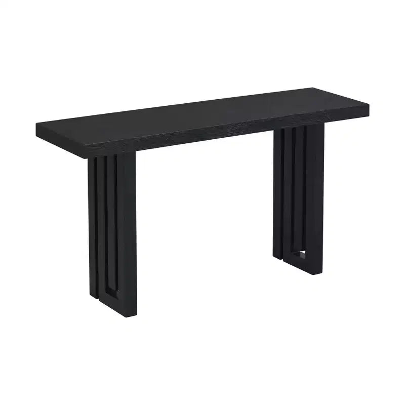 Console minimaliste avec placage de chêne, table d'entrée avec plateau et pieds épais, table d'appoint pour le salon, le couloir