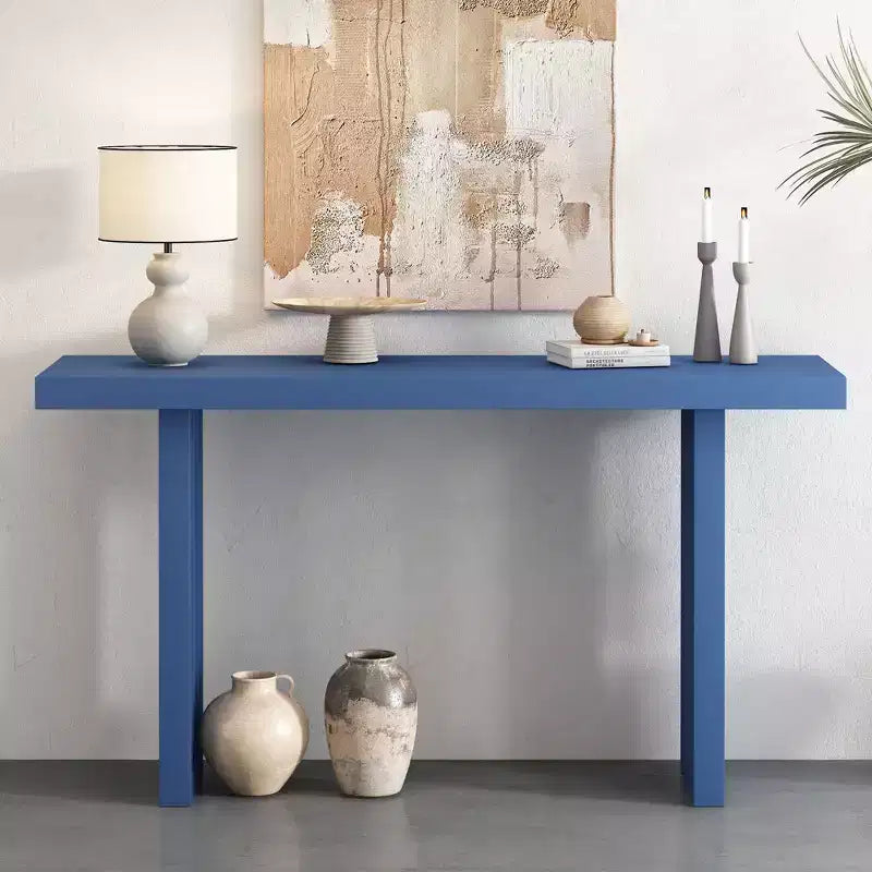 Console minimaliste avec placage de chêne, table d'entrée avec plateau et pieds épais, table d'appoint pour le salon, le couloir