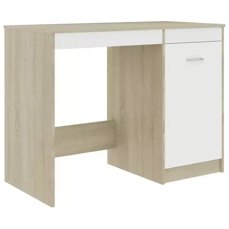 Bureau d'ordinateur en bois d'ingénierie blanc et chêne Sonoma, taille moyenne