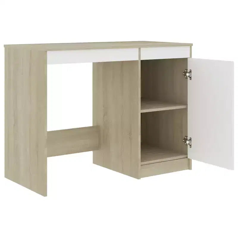 Bureau d'ordinateur en bois d'ingénierie blanc et chêne Sonoma, taille moyenne