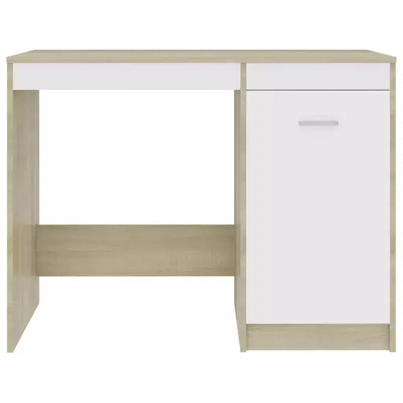 Bureau d'ordinateur en bois d'ingénierie blanc et chêne Sonoma, taille moyenne