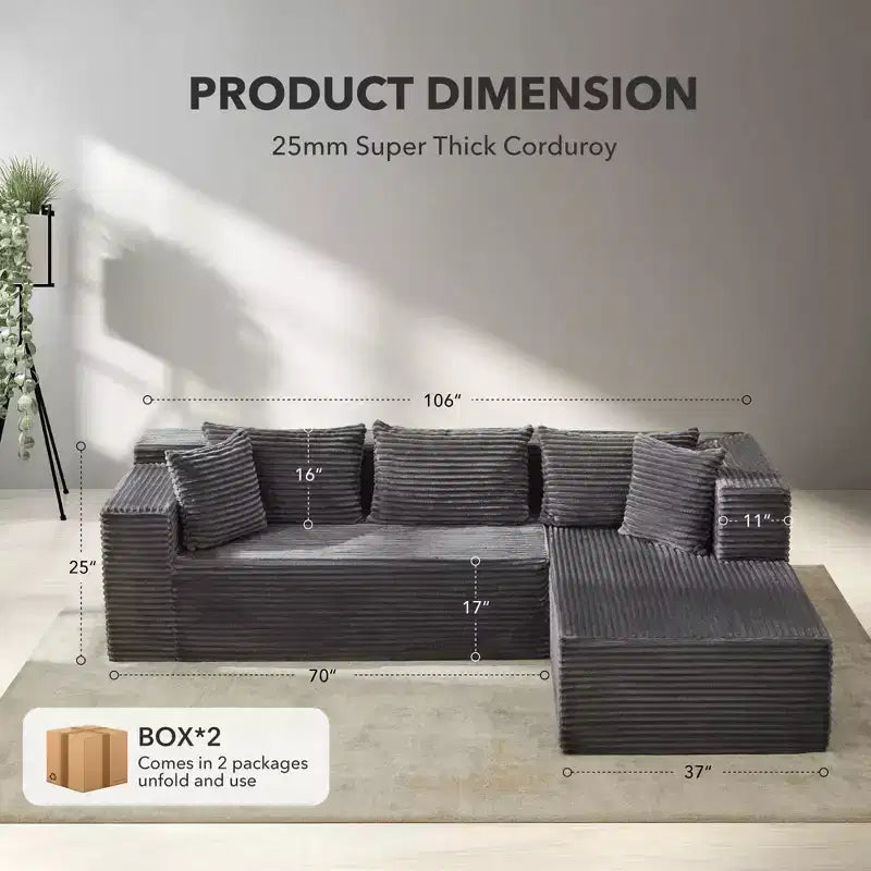 Canapé modulaire 106 en forme de L avec méridienne, canapé moderne à assise profonde, pour salon, orientation à gauche