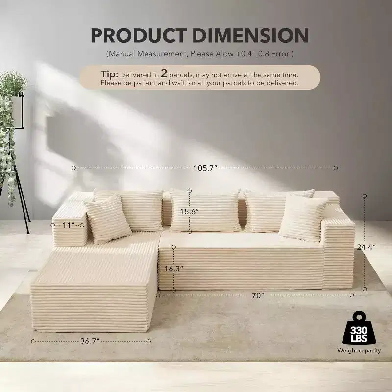 Canapé modulaire 106 en forme de L avec méridienne, canapé moderne à assise profonde, pour salon, orientation à gauche