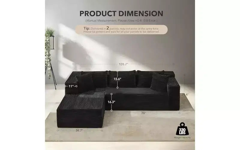 Canapé modulaire 106 en forme de L avec méridienne, canapé moderne à assise profonde, pour salon, orientation à gauche