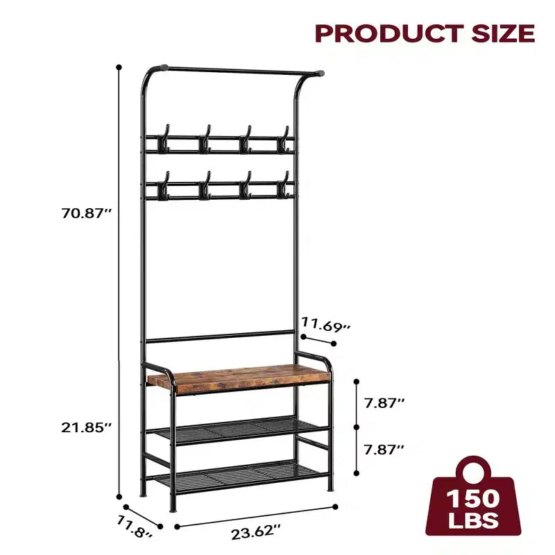 Banc à chaussures porte-manteau 4 en 1 avec 8 patères pour les petits espaces