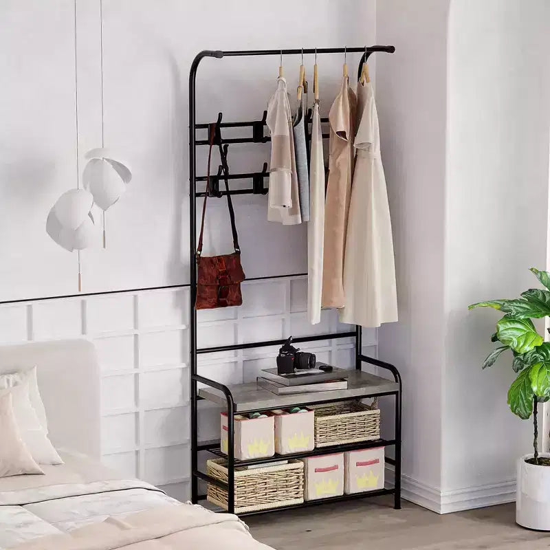 Banc à chaussures porte-manteau 4 en 1 avec 8 patères pour les petits espaces