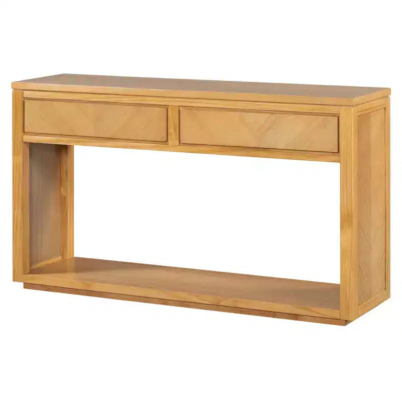 Table console rustique 55 po avec 2 tiroirs, table d'entrée avec étagère ouverte, table de couloir pour salon, chambre, foyer, naturel