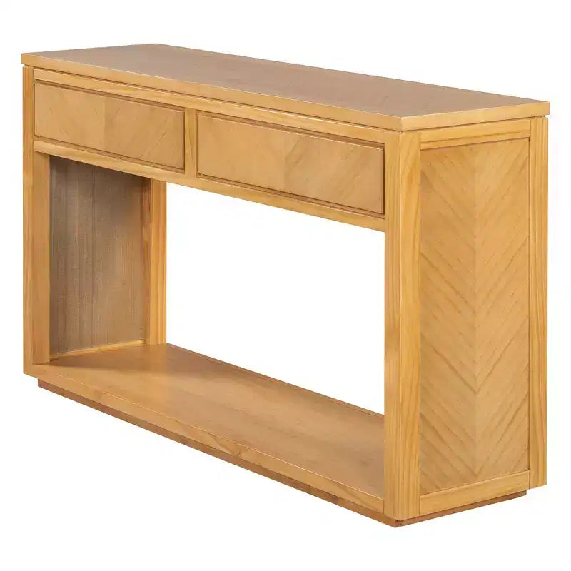 Table console rustique 55 po avec 2 tiroirs, table d'entrée avec étagère ouverte, table de couloir pour salon, chambre, foyer, naturel