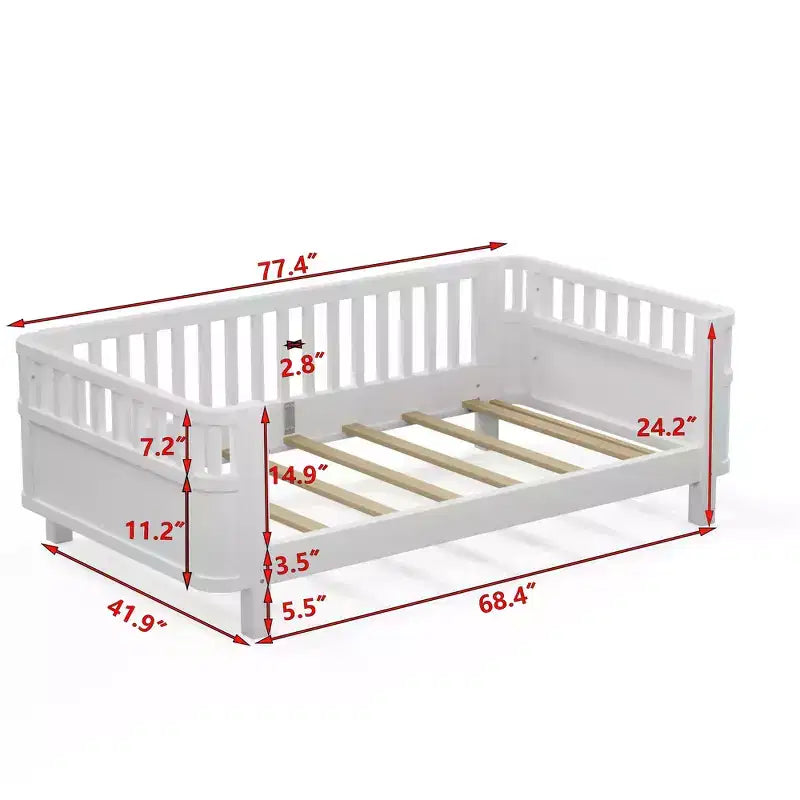 Lit plateforme double avec barrières pour filles et garçons, cadre en bois robuste