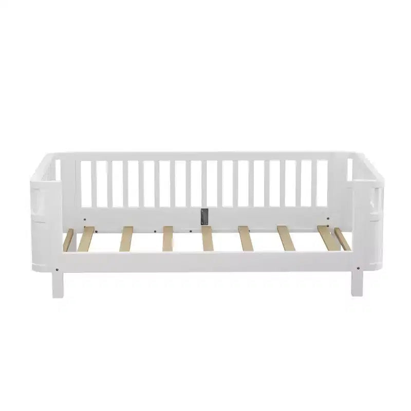 Lit plateforme double avec barrières pour filles et garçons, cadre en bois robuste