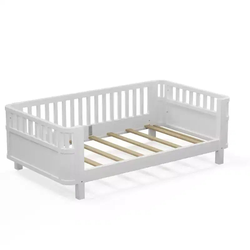 Lit plateforme double avec barrières pour filles et garçons, cadre en bois robuste