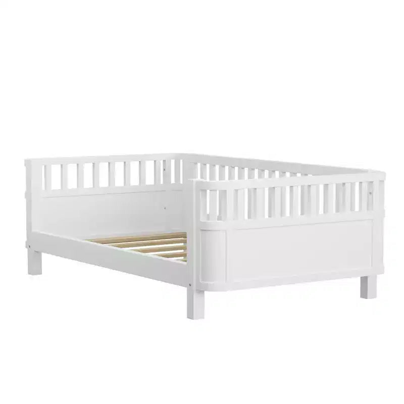 Lit plateforme double avec barrières pour filles et garçons, cadre en bois robuste
