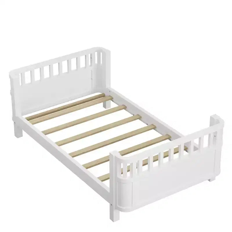 Lit plateforme double avec barrières pour filles et garçons, cadre en bois robuste