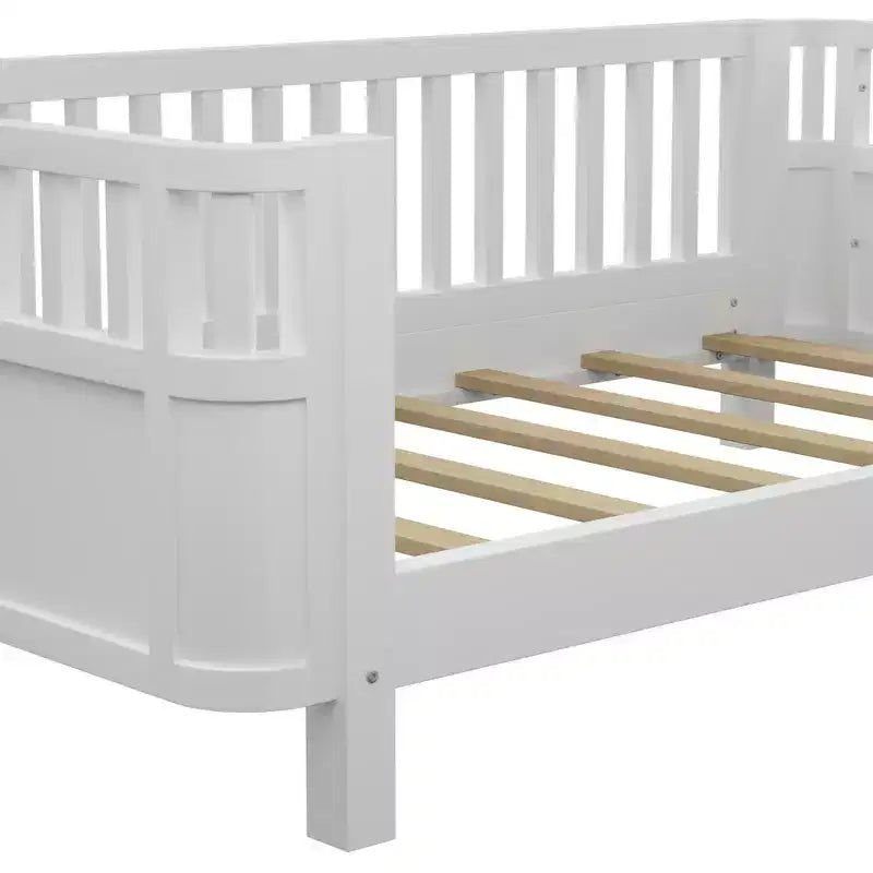 Lit plateforme double avec barrières pour filles et garçons, cadre en bois robuste