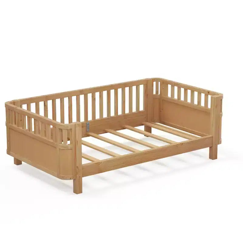 Lit plateforme double avec barrières pour filles et garçons, cadre en bois robuste