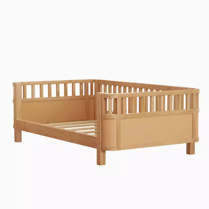 Lit plateforme double avec barrières pour filles et garçons, cadre en bois robuste