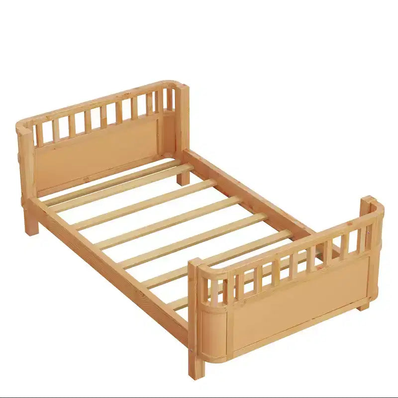 Lit plateforme double avec barrières pour filles et garçons, cadre en bois robuste