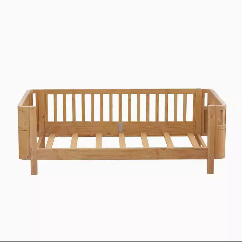 Lit plateforme double avec barrières pour filles et garçons, cadre en bois robuste