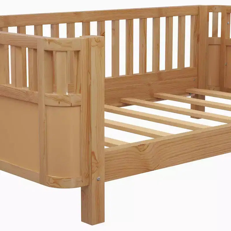 Lit plateforme double avec barrières pour filles et garçons, cadre en bois robuste