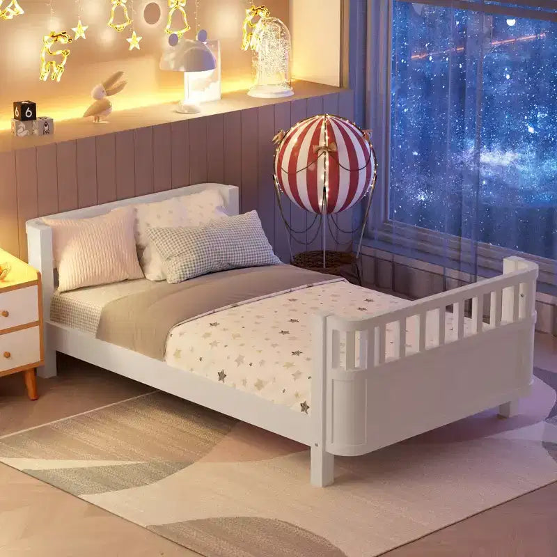 Lit plateforme double avec barrières pour filles et garçons, cadre en bois robuste