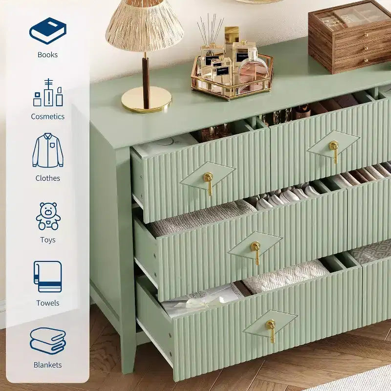 Commode à 7 tiroirs cannelés de 54 po – Armoire de rangement moderne en bois pour chambre et salon