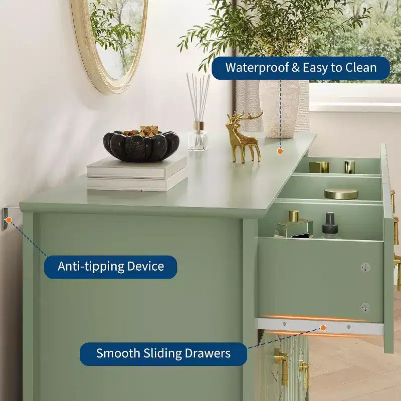 Commode à 7 tiroirs cannelés de 54 po – Armoire de rangement moderne en bois pour chambre et salon