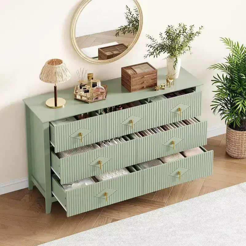 Commode à 7 tiroirs cannelés de 54 po – Armoire de rangement moderne en bois pour chambre et salon