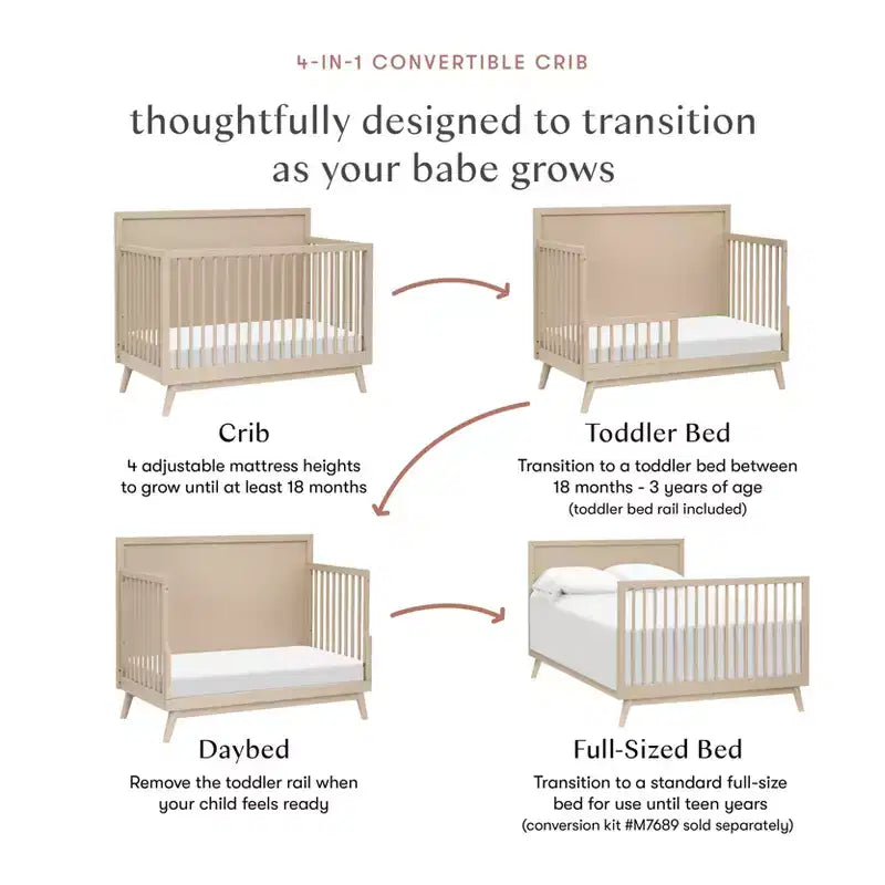 Lit de bébé convertible 4-en-1 Palma Mid-Century avec kit de conversion pour lit de tout-petit