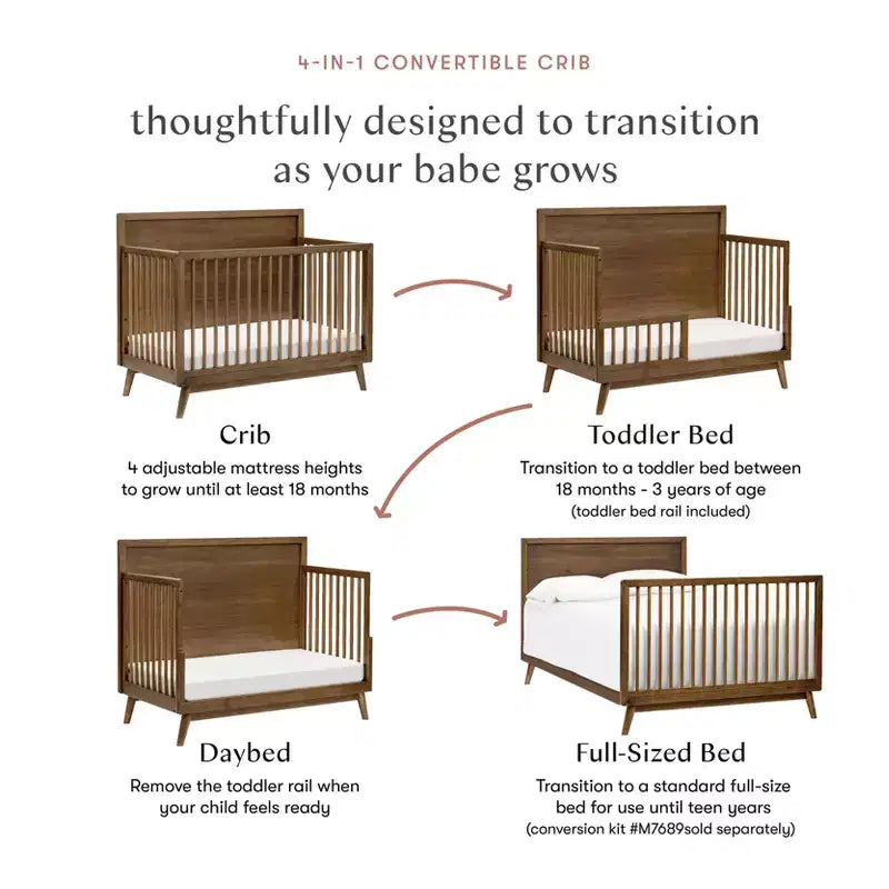 Lit de bébé convertible 4-en-1 Palma Mid-Century avec kit de conversion pour lit de tout-petit