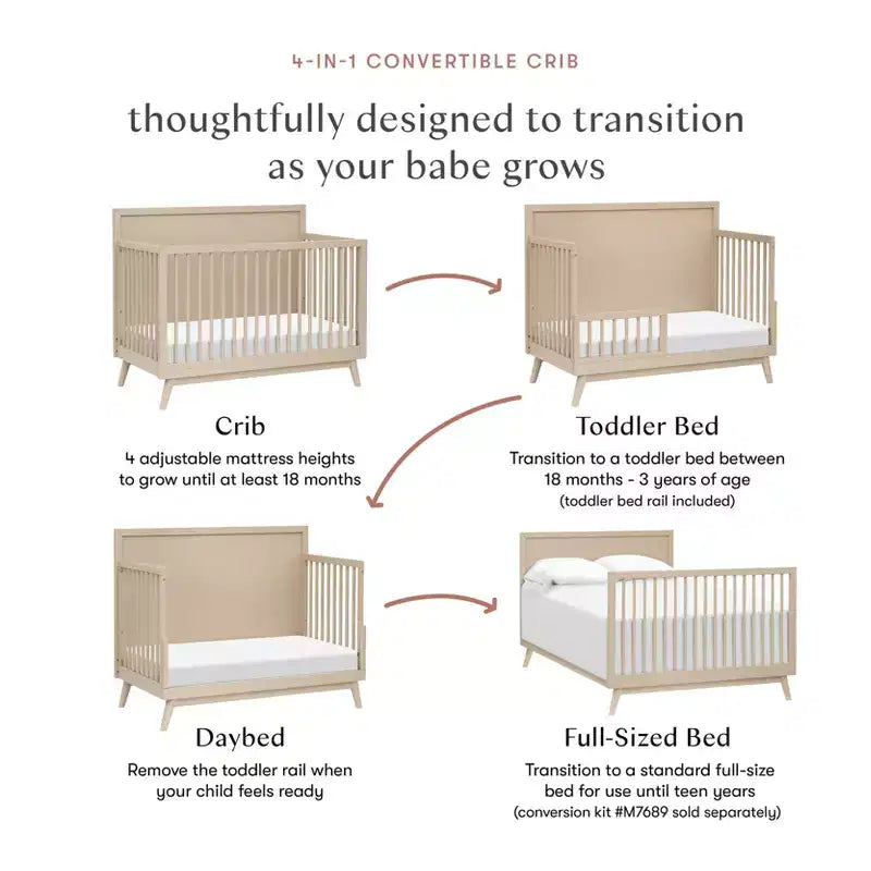 Lit de bébé convertible 4-en-1 Palma Mid-Century avec kit de conversion pour lit de tout-petit