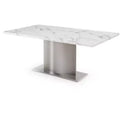 HomeRoots 72 Gray White and Silver Marble and Stainless Steel Pedestal Base Dining Table