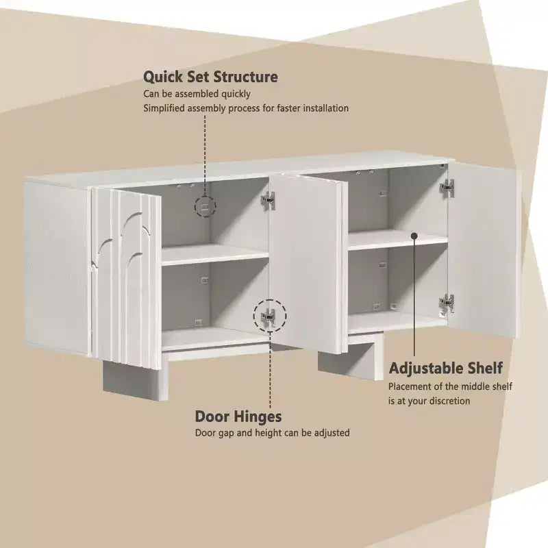 Buffet console TV autoportant moderne 4 portes en bois avec rangements
