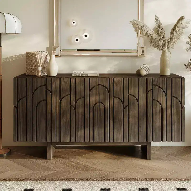Buffet console TV autoportant moderne 4 portes en bois avec rangements
