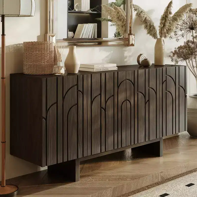 Buffet console TV autoportant moderne 4 portes en bois avec rangements