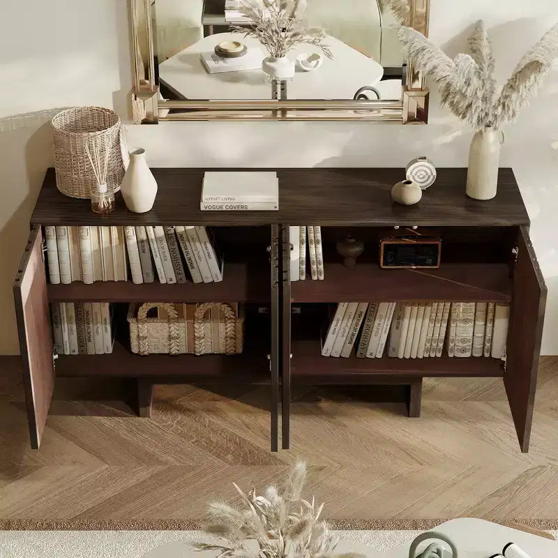 Buffet console TV autoportant moderne 4 portes en bois avec rangements