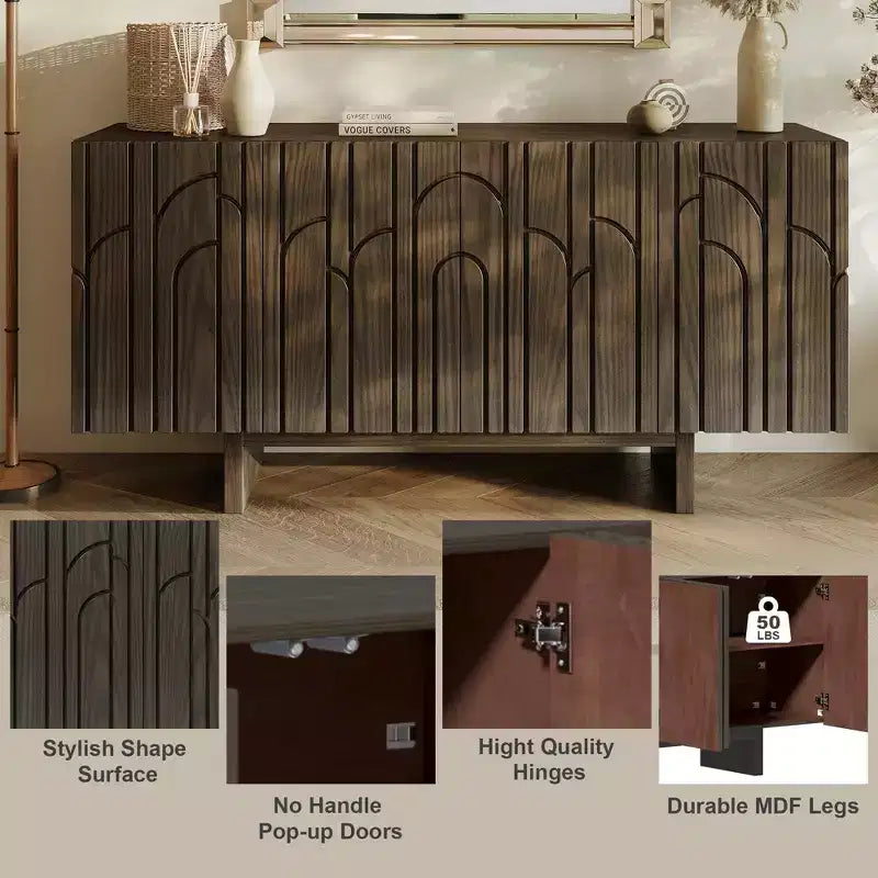 Buffet console TV autoportant moderne 4 portes en bois avec rangements