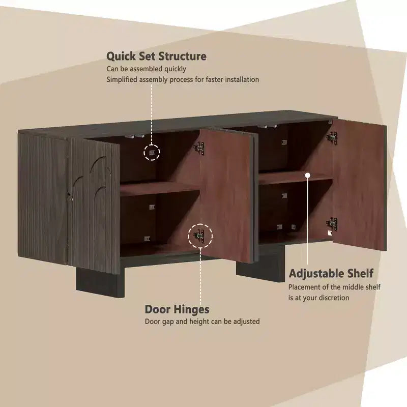 Buffet console TV autoportant moderne 4 portes en bois avec rangements