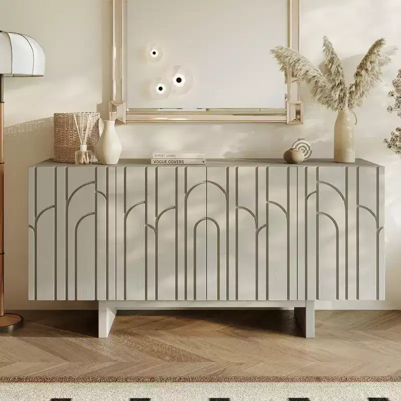 Buffet console TV autoportant moderne 4 portes en bois avec rangements