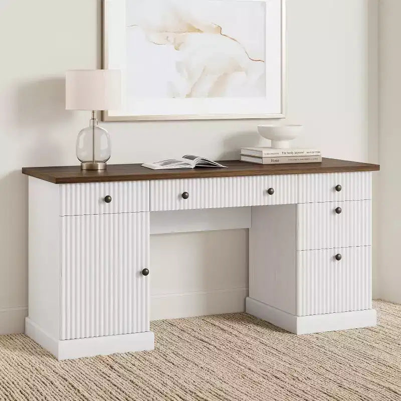 Home Office Desk Storage, 60 Inch Desk with Charging Station and Recessed, Wooden Computer Desk Writing Desk with File Drawer for Study Room
