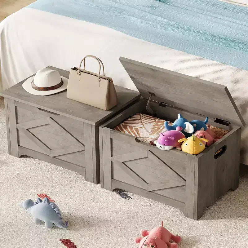 23,6 Banc de rangement en bois avec charnière de sécurité, grand coffre à jouets et coffre de rangement, organisateur facile à assembler pour entrée, salon et chambre à coucher