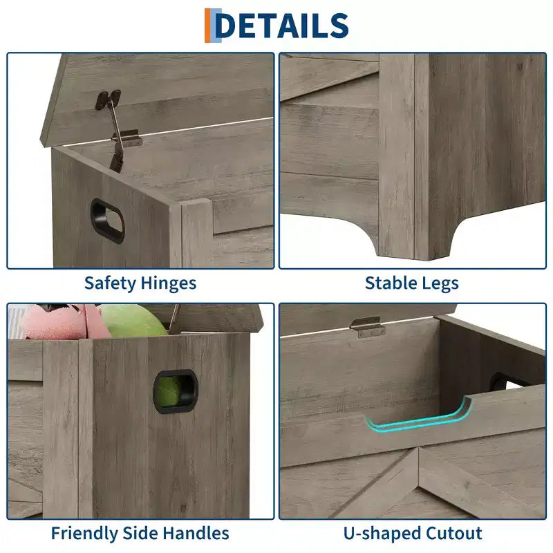 23,6 Banc de rangement en bois avec charnière de sécurité, grand coffre à jouets et coffre de rangement, organisateur facile à assembler pour entrée, salon et chambre à coucher