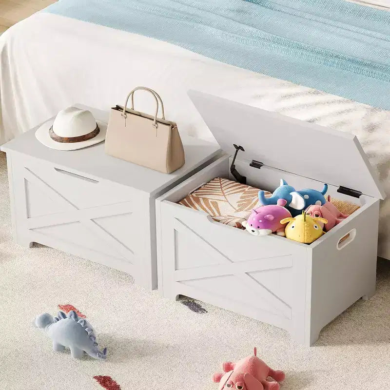 23.6 Wooden Storage Bench with Safety Hinge, Large Toy Chest & Storage Chest, Easy Assembly Entryway & Living Room Organizer for Bedroom