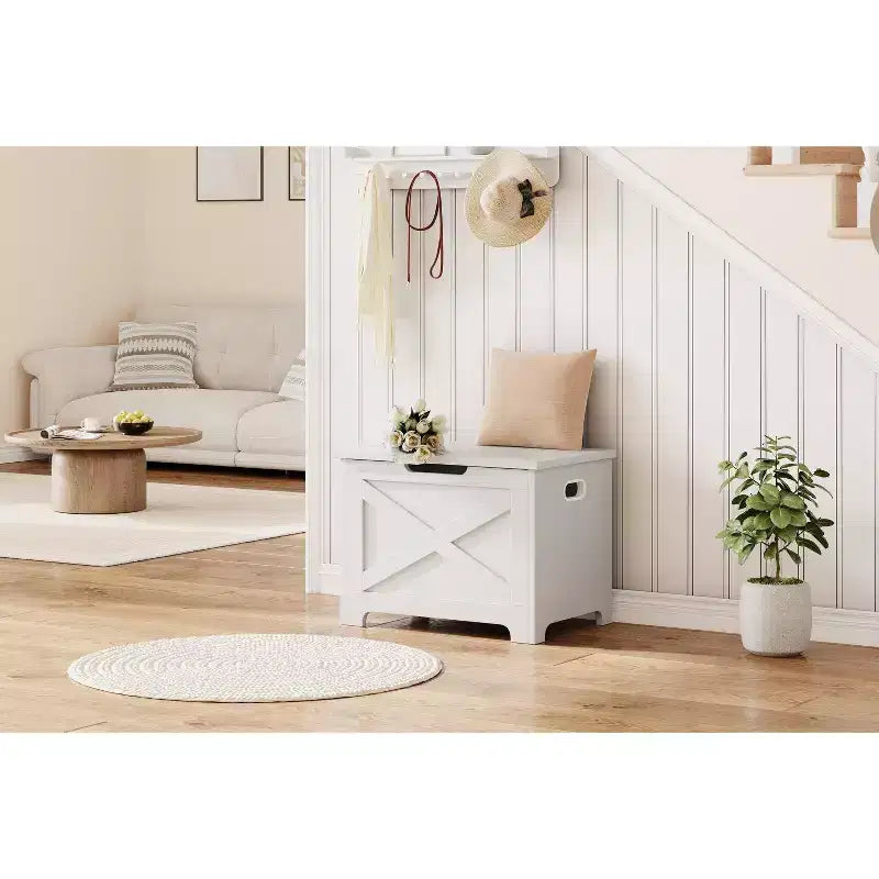 23,6 Banc de rangement en bois avec charnière de sécurité, grand coffre à jouets et coffre de rangement, organisateur facile à assembler pour entrée, salon et chambre à coucher