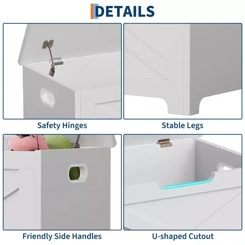 23,6 Banc de rangement en bois avec charnière de sécurité, grand coffre à jouets et coffre de rangement, organisateur facile à assembler pour entrée, salon et chambre à coucher
