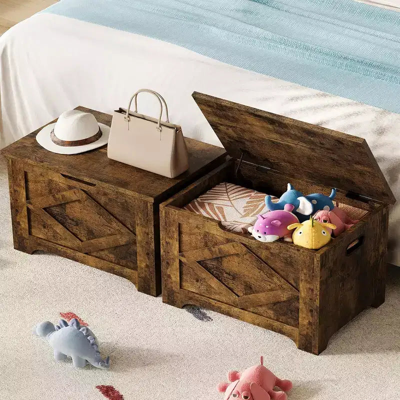 23.6 Wooden Storage Bench with Safety Hinge, Large Toy Chest & Storage Chest, Easy Assembly Entryway & Living Room Organizer for Bedroom